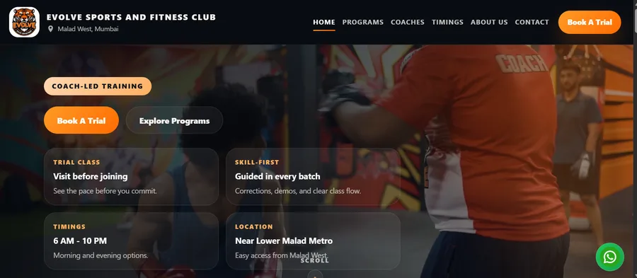 Evolve gym website — before redesign