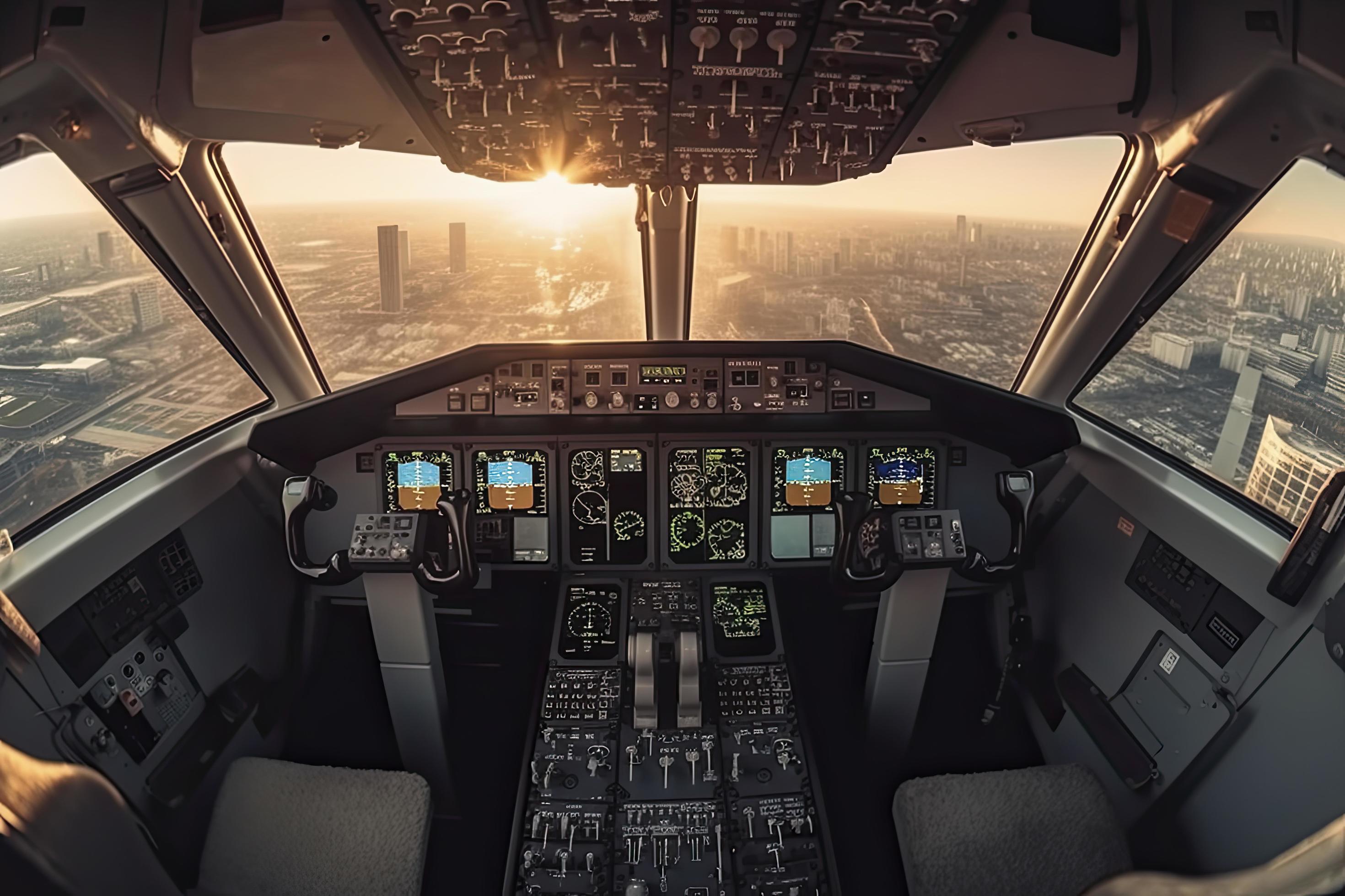 Aircraft cockpit at night — GPSL flight-safety engine running on-device